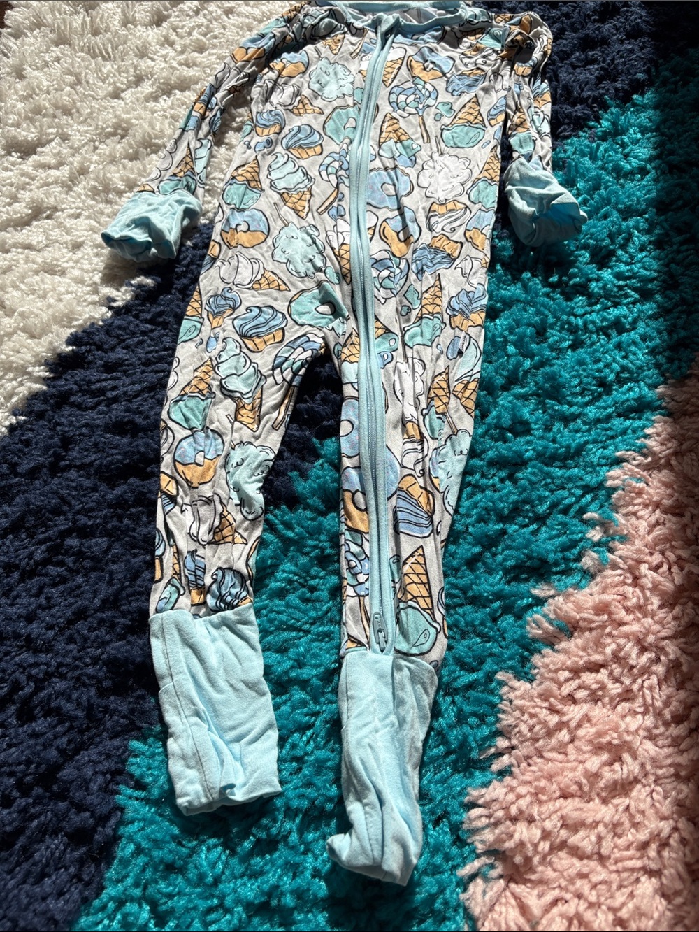 Little Sleepies Mint and Yellow Ice Cream Print Footed One-Piece